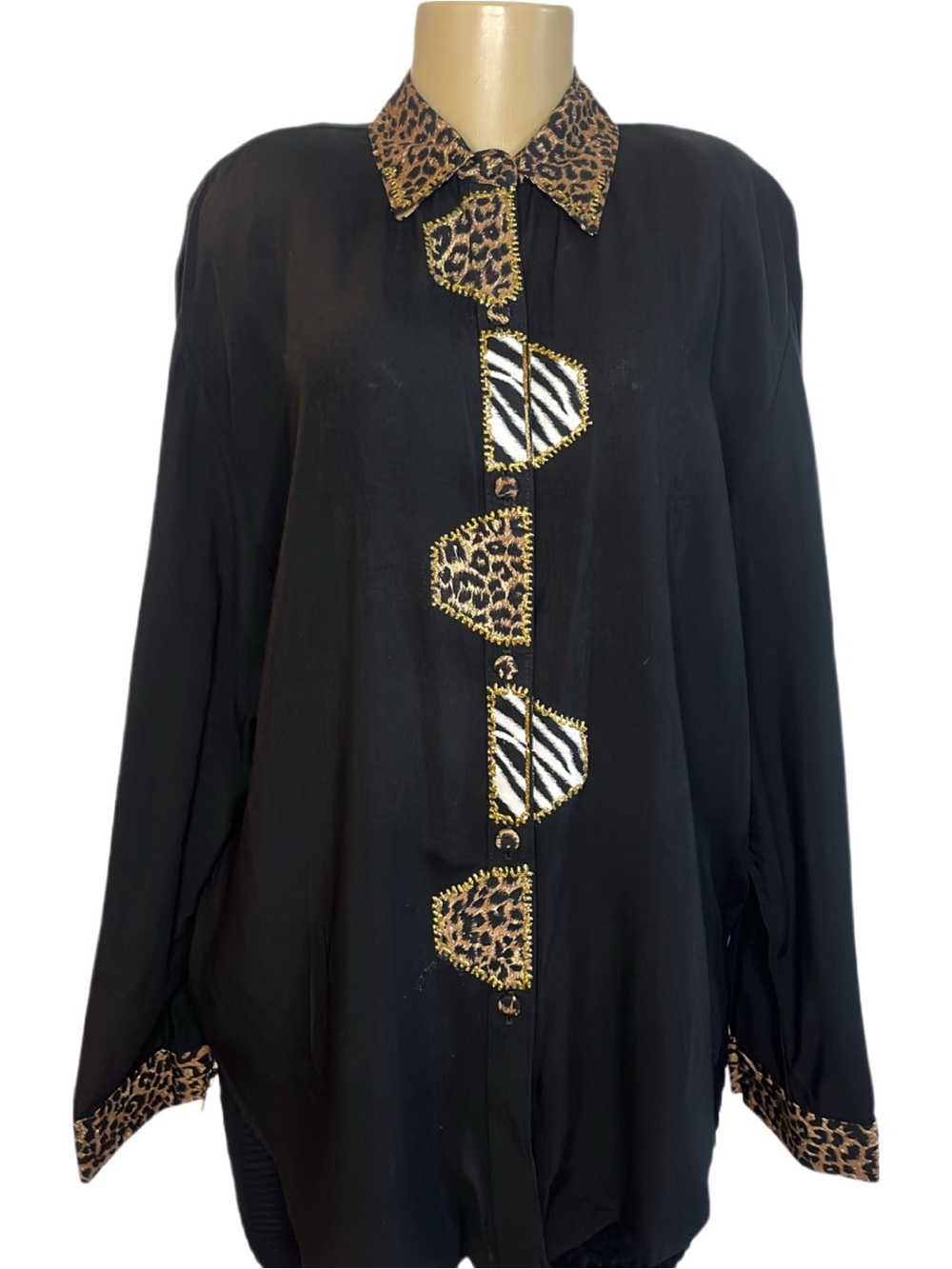 Vintage 80s Cactus Flower Animal Print Blouse